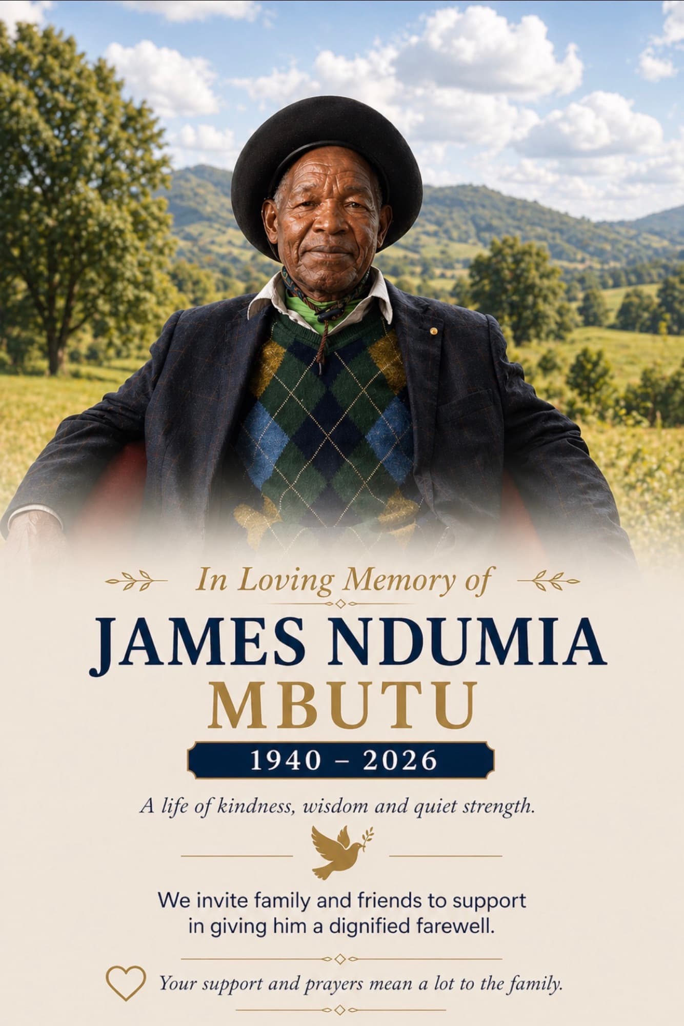 Memorial poster for Mwalimu James Ndumia Mbutu, 1940 – 2026